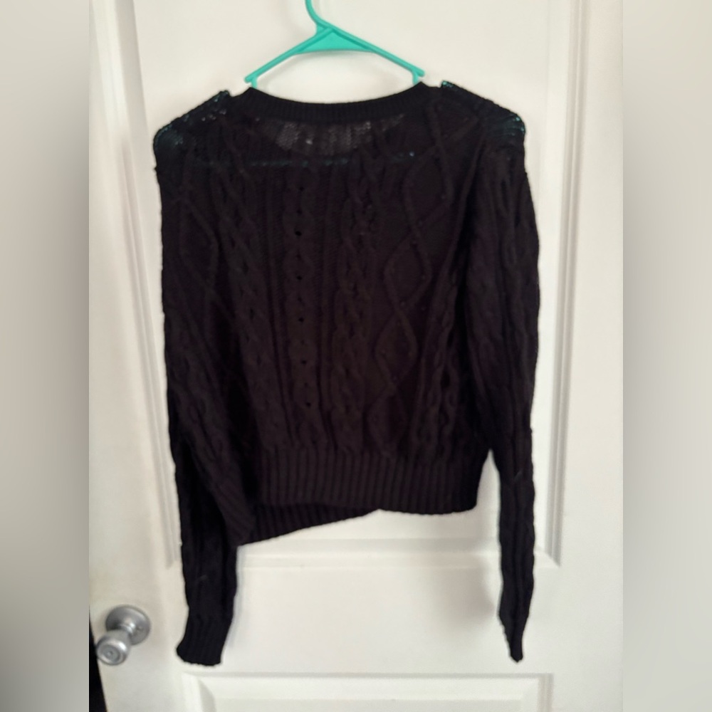 Chan Liu Elegant Black Cable Knit Sweater